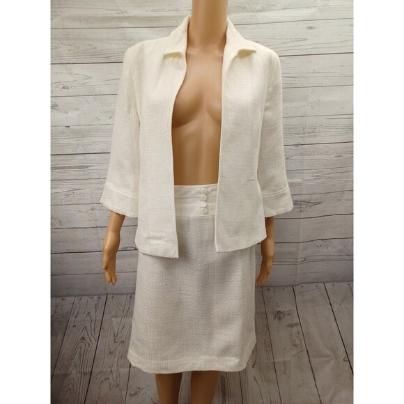 Cato Suit Set Cardigan Jacket Blazer & Skirt Ivory Tweed Textured Sz 10 Lined - Picture 1 of 12